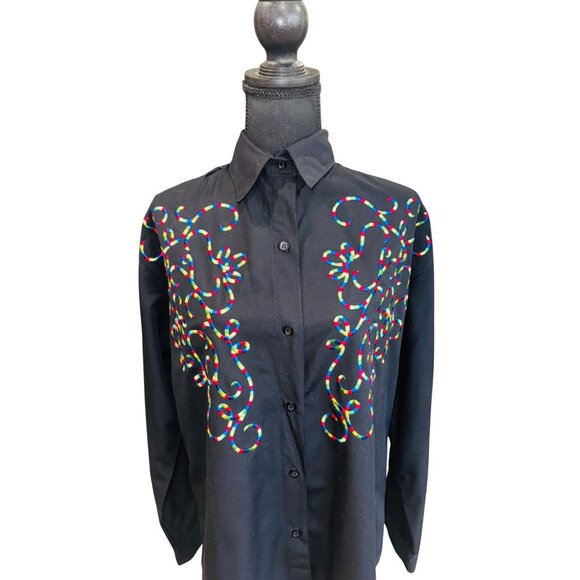 Vintage Frontier Clothing Black L/S Button Western Shirt Embroidery  L Cowgirl - Picture 5 of 6